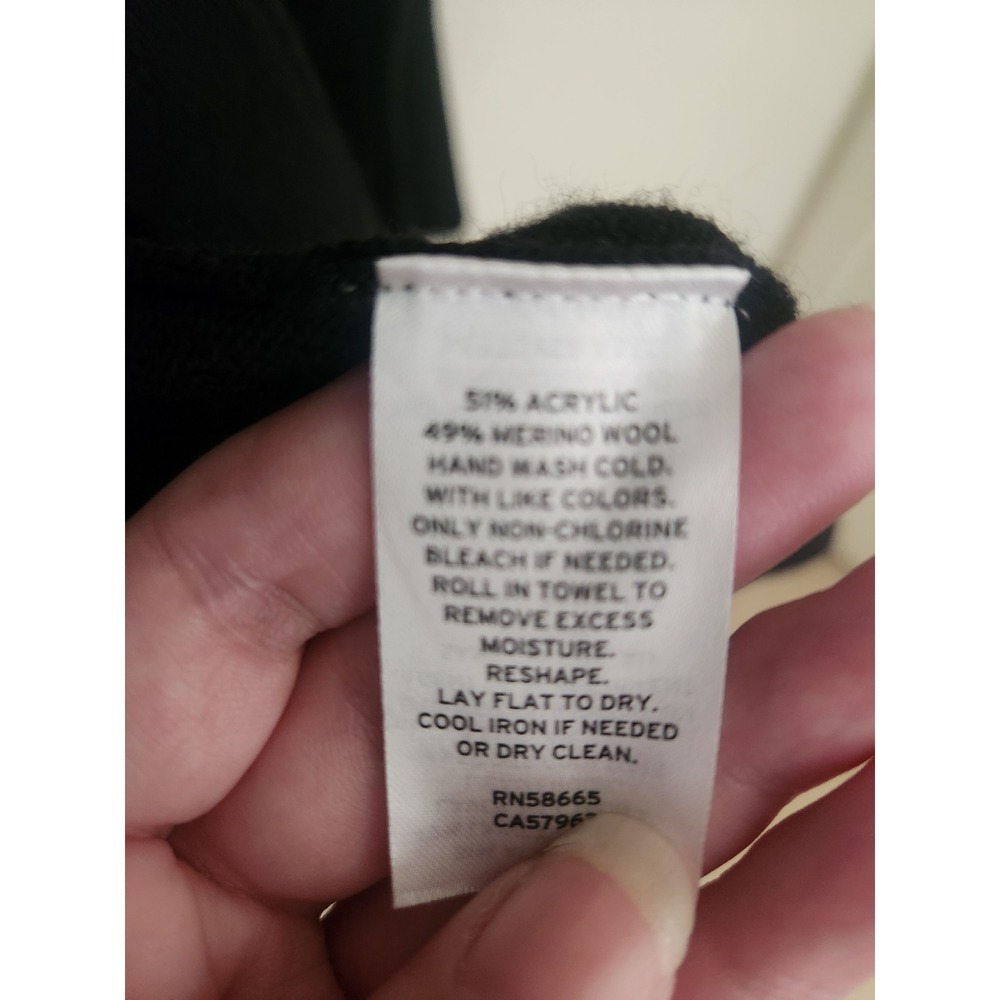 Nordstrom Black Merino Wool Blend Open Front Cardigan Sweater Pockets Medium - Picture 5 of 6
